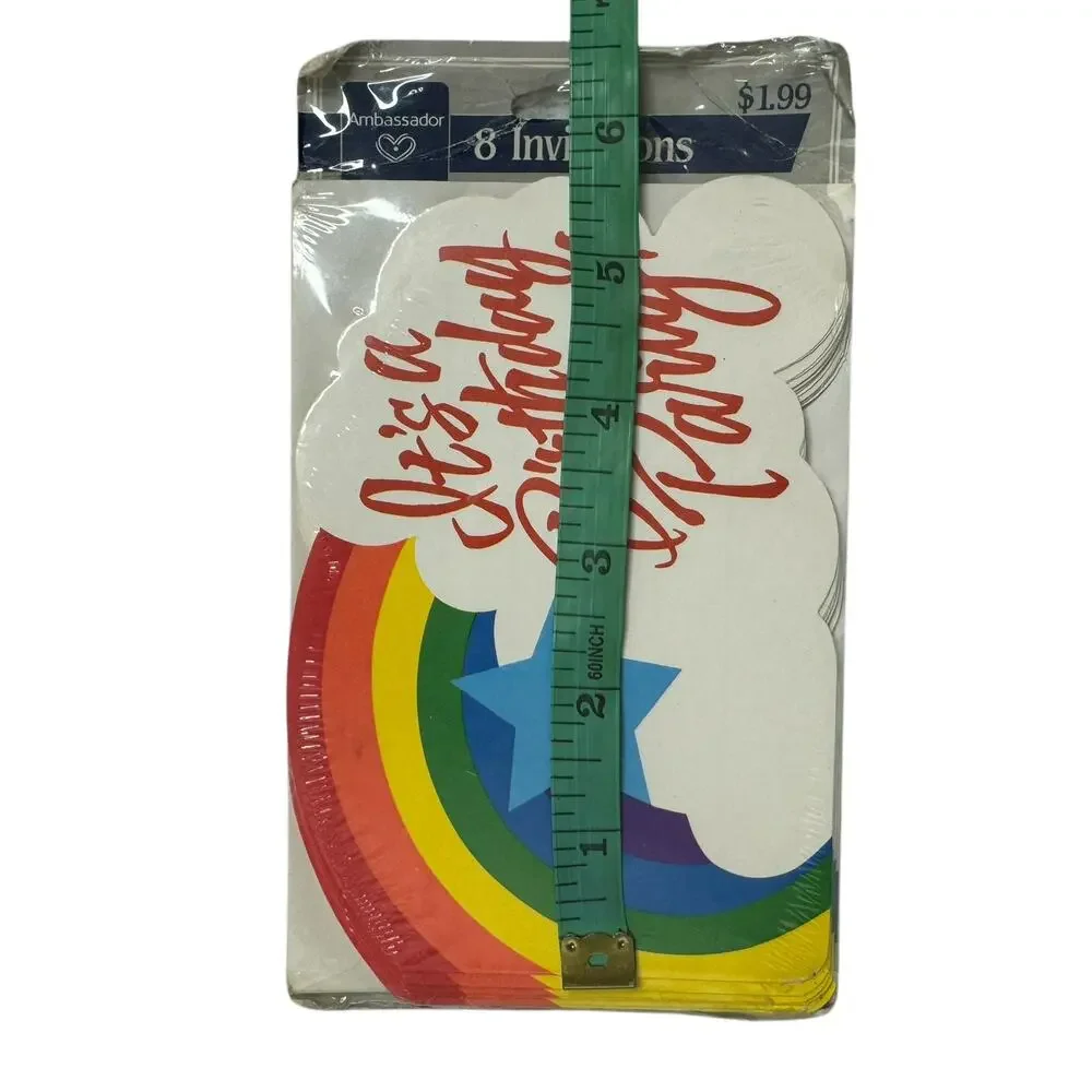 Vintage NEW HALLMARK Ambassador Rainbow Cloud Party Invitations 8-pack USA